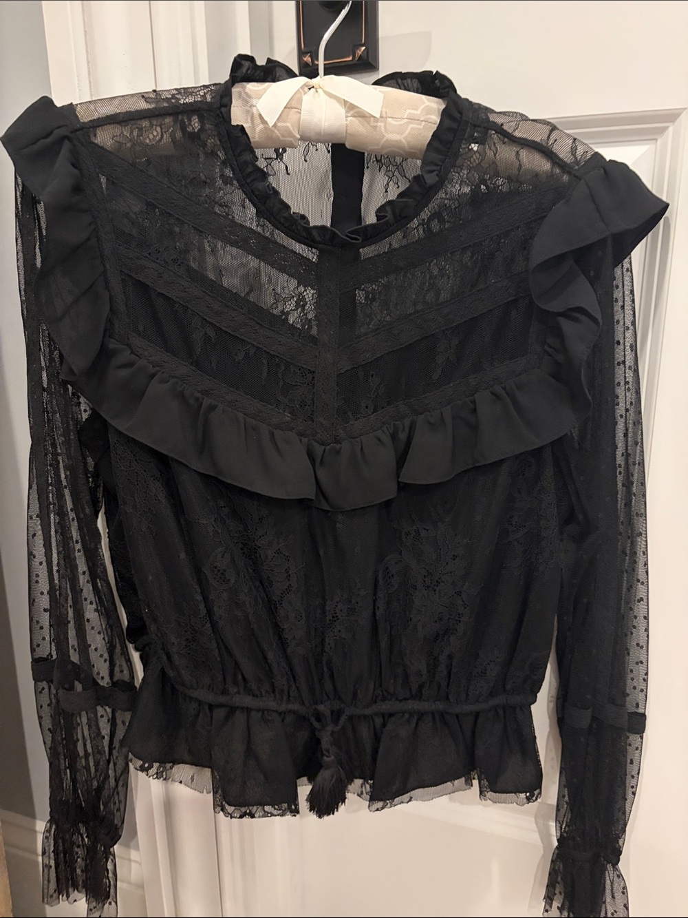 Rebecca Minkoff Black Lace Ruffle Peasant Blouse